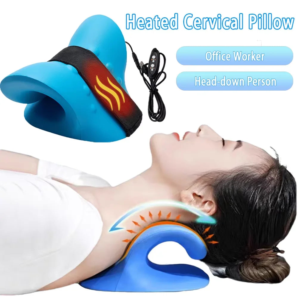 Electric Neck Massager Pulse Neck Stretcher Cervical Traction Relax Heat Cervical Pillow Massage Shoulder Spine Correction